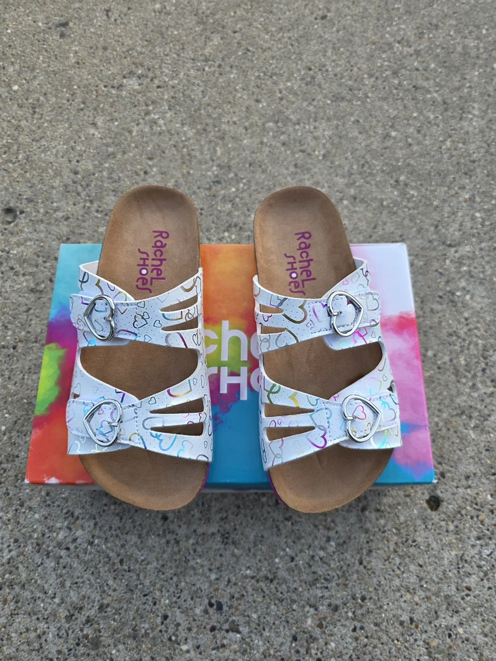Rachel Shoes White Sandals with Multicolor Heart Accents Little Girls 1Y